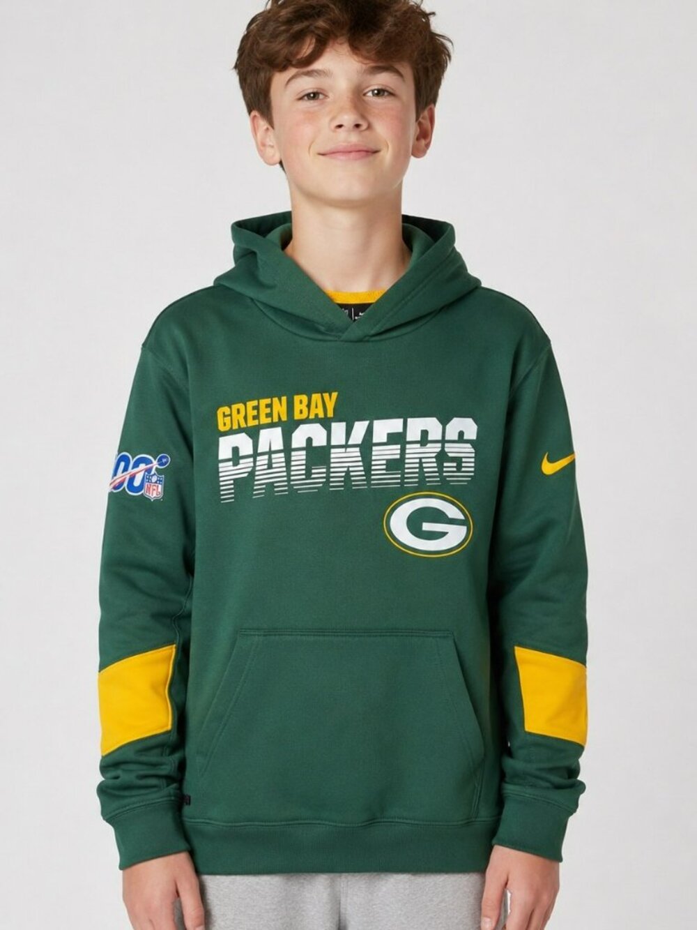 NIKE GREEN BAY PACKERS YOUTH XL 18/20 NFL 100 DRI-FIT HOODIE GREEN